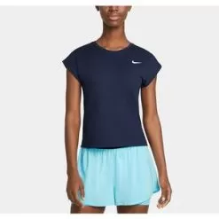 Nike Women's Court Dri-FIT Victory Short-Sleeve Tennis Top Obsidian And White -Tennis Passion CV4790 451H21 3
