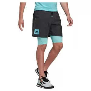Adidas Men's Paris HEAT.RDY 2in1 7 Inch Tennis Short Carbon And Pulse Aqua 3 Adidas Men's Paris HEAT.RDY 2in1 7 Inch Tennis Short Carbon And Pulse Aqua - Image 3