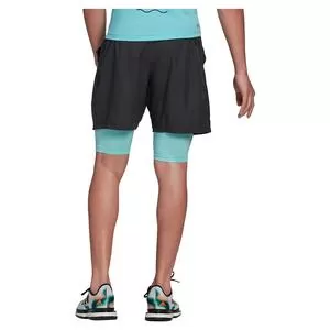 Adidas Men's Paris HEAT.RDY 2in1 7 Inch Tennis Short Carbon And Pulse Aqua 2 Adidas Men's Paris HEAT.RDY 2in1 7 Inch Tennis Short Carbon And Pulse Aqua - Image 2