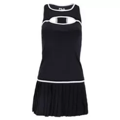Fila Women's Brandon Maxwell Pleated Racerback Tennis Dress Black And Sugar Swizzle