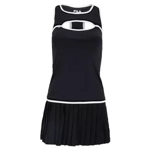 Fila Women's Brandon Maxwell Pleated Racerback Tennis Dress Black And Sugar Swizzle 1 Fila Women's Brandon Maxwell Pleated Racerback Tennis Dress Black And Sugar Swizzle